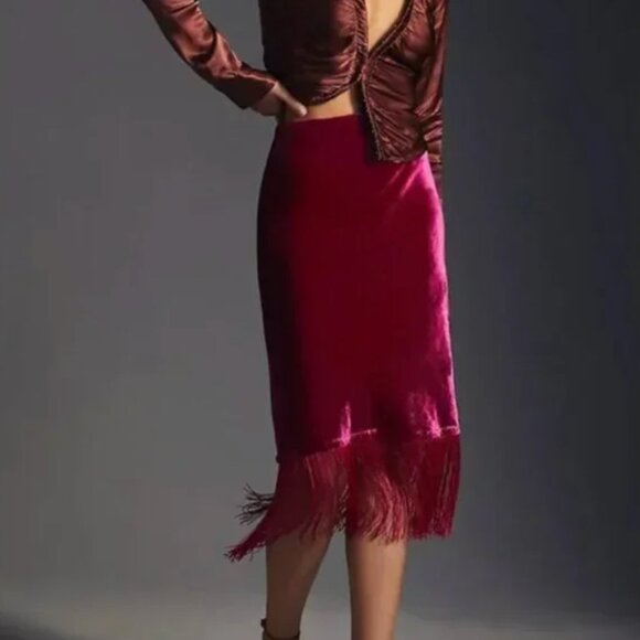 ⭐️ Fringed Velvet Boho Peasant Hipster Hippie Classy Chic Wedding Midi Skirt - Picture 1 of 6